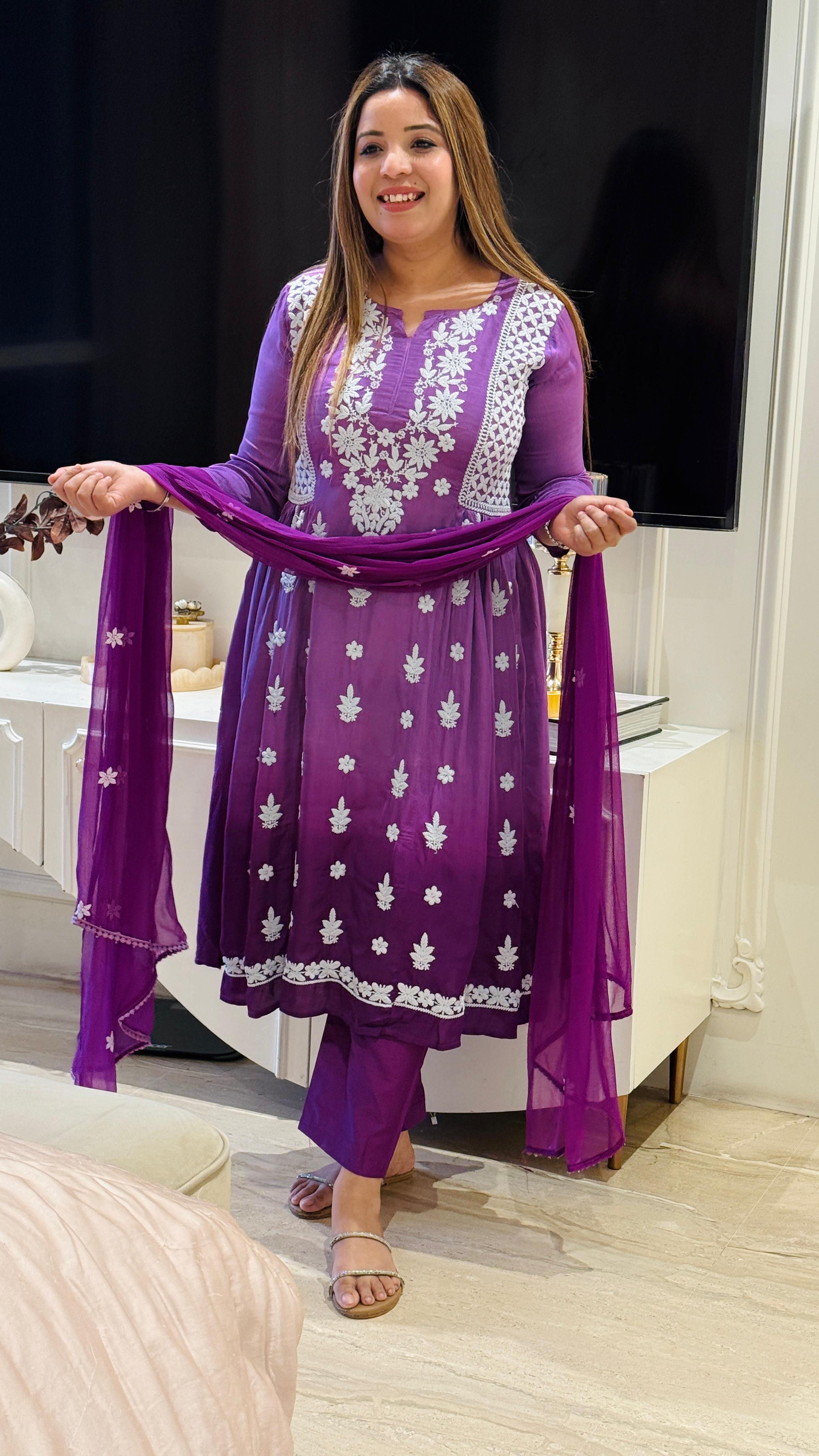 Purple & Pink Zoya Lakhnavi Ombre Suit Set